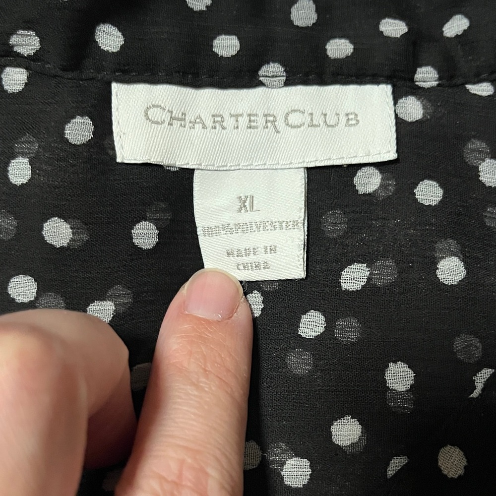 Charter Club Black Blouse with White Dots - Picture 2 of 5
